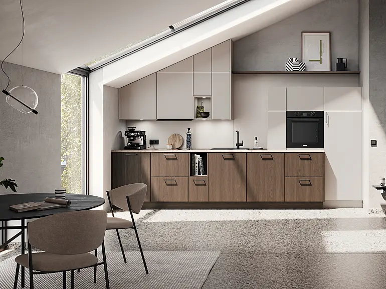 Häcker Concept 130 Küche in Steinbeige und Trüffelbraun