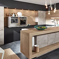 Betonküche mit hellem Holz. Foto: Nolte Küchen