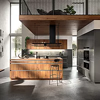 Grifflose Küche Holz und Grau kombiniert