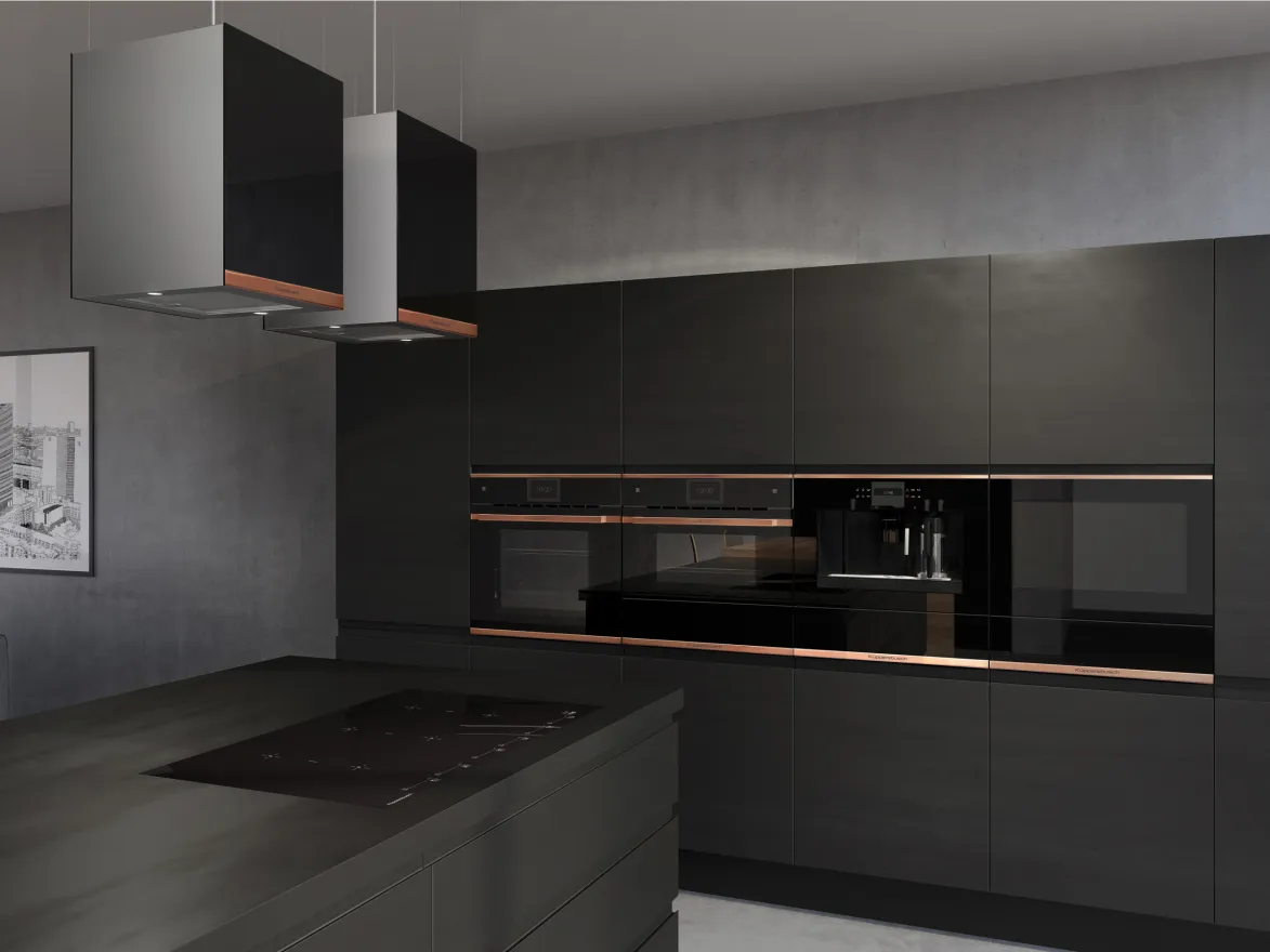 Schwarz Matte Küche 370cm lang modern fast neu mit Geräte in