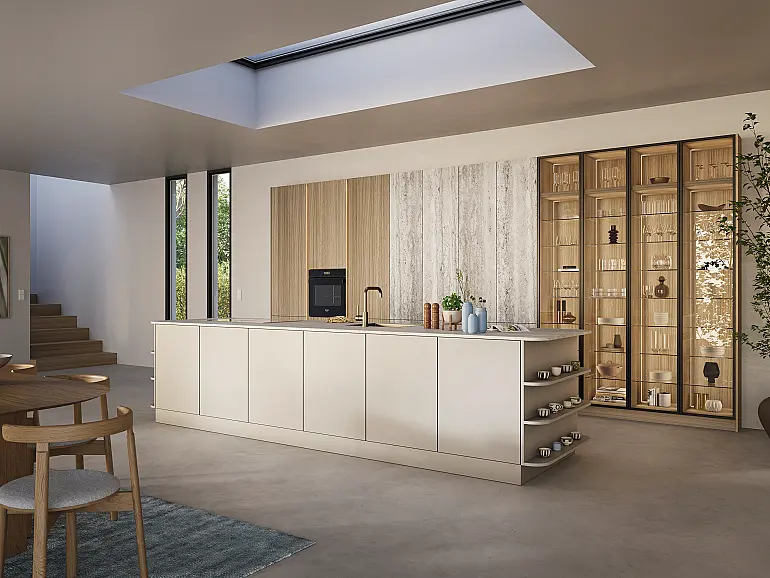 Moderne Küche mit Küchenfront Travertino als Steinnachbildung