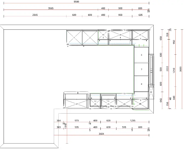Moderne grifflose U-Form Küche mit keramischer Arbeitsplatte