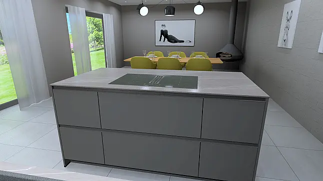 Grifflose Küche mit Keramik Arbeitsplatte - modern grifflos - umplanbar- andere Dekore möglich