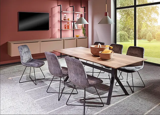 Exklusives Esszimmer - Messestück - Sideboard schwebende Optik mit LED-Backlight-System - Tischgruppe mit 6 Stühlen