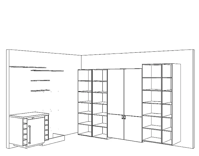 Exklusive Schrank / Regalwand mit Nische inkl. Weinkühlschrank inkl. Tisch und Stühle