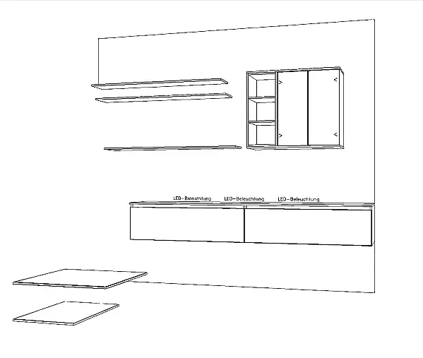 Exklusive Anbauwand / Mediawand mit Couchtisch - Facettenborde und LED-Beleuchtung
