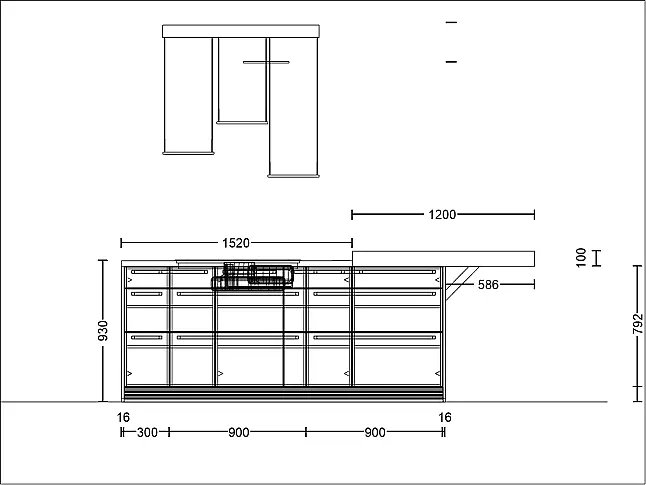 moderne Küchenzeile ca. 360 cm mit großer Kochinsel 272 cm Bora Muldenlüfter Mattglas