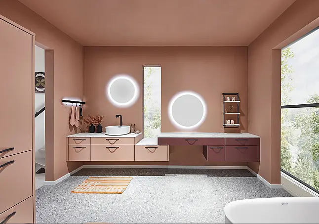 Exklusives Badezimmer / Waschtischanlage - Farbkombi - LED-Spiegel - Keramikplatten