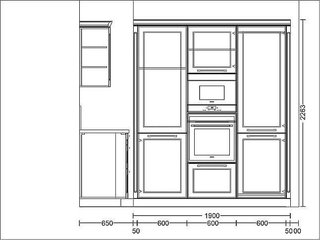 moderne Landhausküche T- Form mit 3 Stauraum/ Gerätehochschränken, inkl. Quooker + Cube