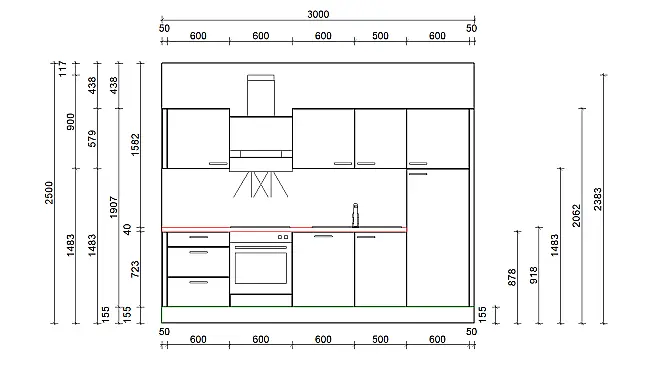 Küchenzeile 300 cm