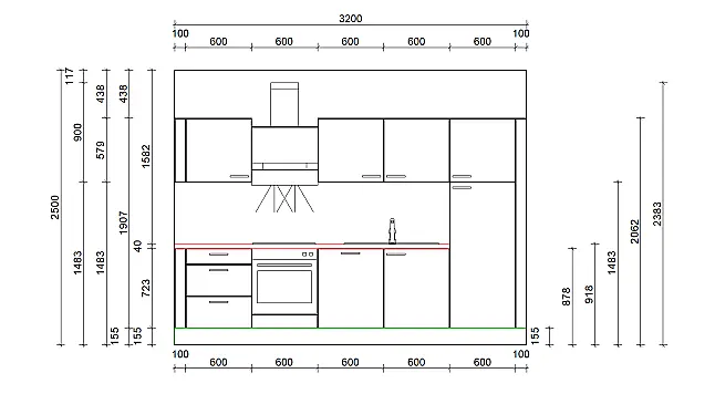Küchenzeile 360 cm