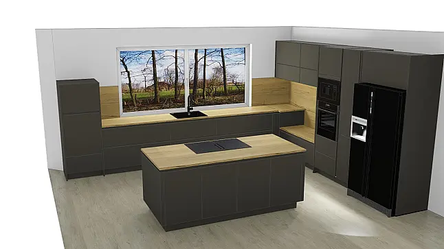 Moderne Nolte grifflose Inselküche mit Anti-Fingerprintfront Graphit softmatt
