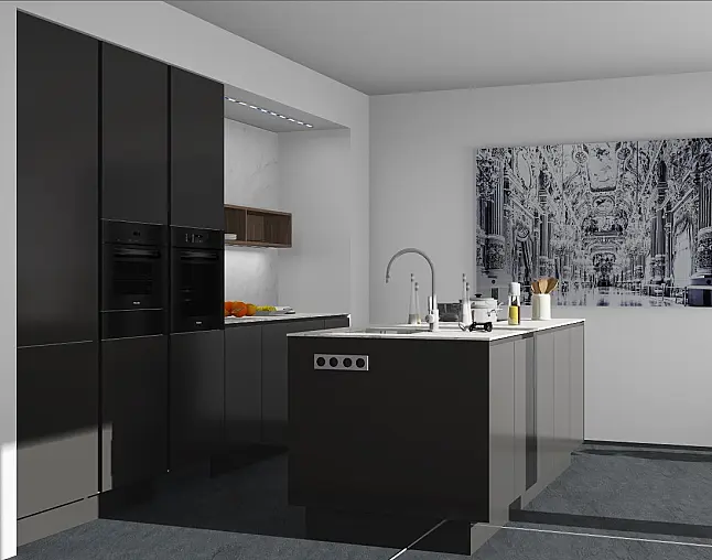 Luxus-Traumküche SieMatic | grifflos | PUR-Lack graphitgrau| mit Insel | Stein-Arbeitsplatte | Miele/BORA-Vollausstattung | Premium-Ausstattung | sofort verfügbar |