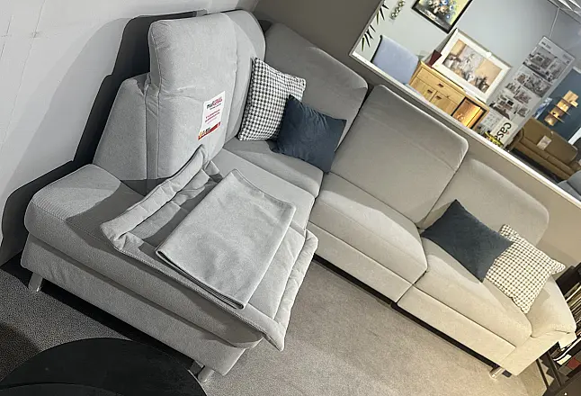 Polstergarnitur in Silber mit motorischer Relaxfunktion