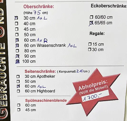 Küchenzeile  /Front  Weiß Matt/ Express Nr.14 / Ausstellungsküche