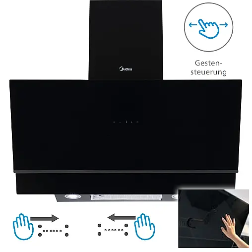 Midea HK 7.92 A++ Dunstabzugshaube mit Gestensteuerung - 90 cm schwarz - inkl. Aktivkohlefilter