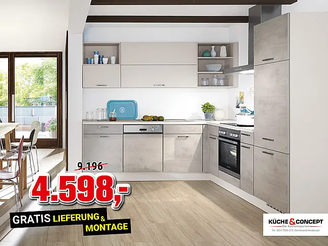 Moderne L-Küche in Beton Nachbildung