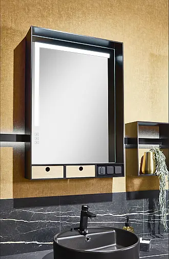 Exklusives Badezimmer mit zwei Waschbecken  und zwei LED-Spiegel - Keramik Arbeitsplatten - Magnolia Hochglanz