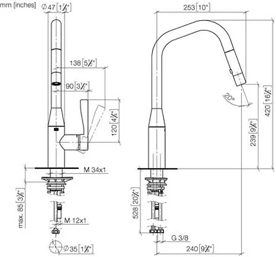 Einhebelmischer Sync Sieger Design in chrom mit Auszug