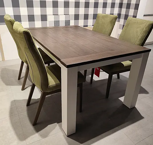 Essgruppe Massivholz Esstisch ausziehabr mit 4 Stühlen Stoffbezug Dolomit grün modernes Design Abverkauf Ausstellungsstücke im Komplett-Set