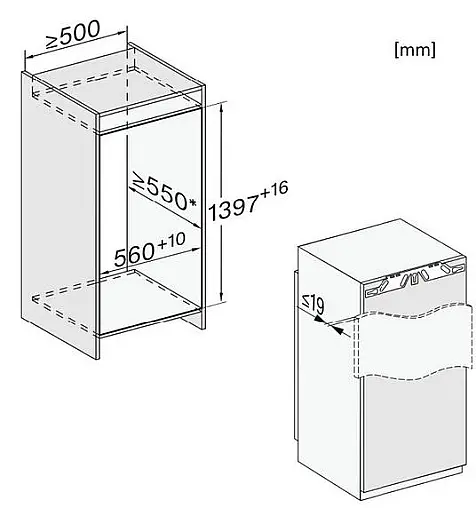 Einbaukühlschrank 140cm, mit Gefrierfach