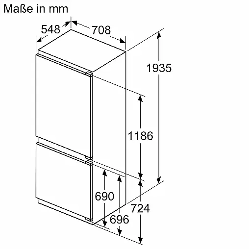 Einbau-Kühl-Gefrier-Kombination mit Gefrierbereich unten 193.5 x 70.8 cm Flachscharnier mit Softeinzug