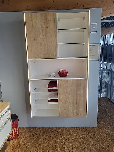 Nobilia Badmöbel Set Weiß Holz kombiniert, Set bestehend aus Waschtisch, Badschrank, Hängeschrank und Spiegel moderne Badmöbel in Magnolia Hochglanz und Eiche NB