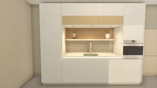 / Nobilia - Smartglas Alpinweiß trifft Edelstahl &amp; Echtholz-Design in Rillenoptik