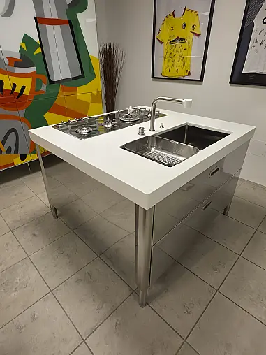 Alpes-Inox Edelstahl Koch - Spül - Insel mit Corian-Arbeitsplatte