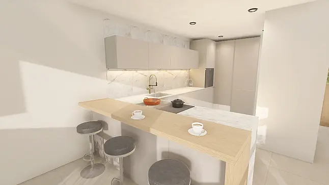Exklusive Designküche mit Neolith-Keramik, Blanco CHOICE und
