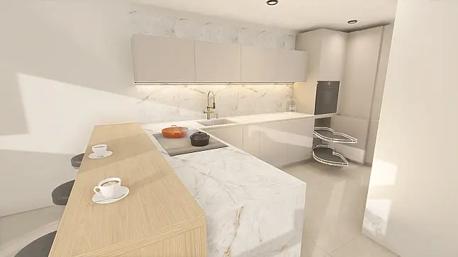 Exklusive Designküche mit Neolith-Keramik, Blanco CHOICE und