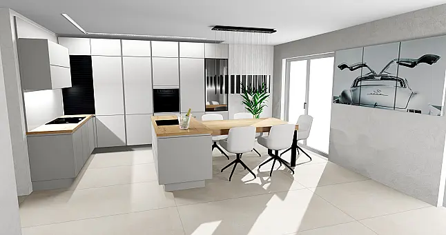 moderne U-Form Küche  in TAUPEGRAU ULTRAMATT