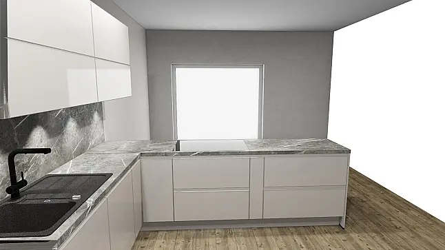 Moderne U-Küche mit Arbeitsplatte in Marmor Teramo Nachbildung