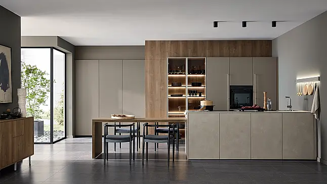 Deur met melamine betonlook + mat gelakt en verborgen werkruimte