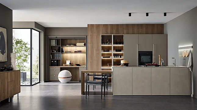 Deur met melamine betonlook + mat gelakt en verborgen werkruimte