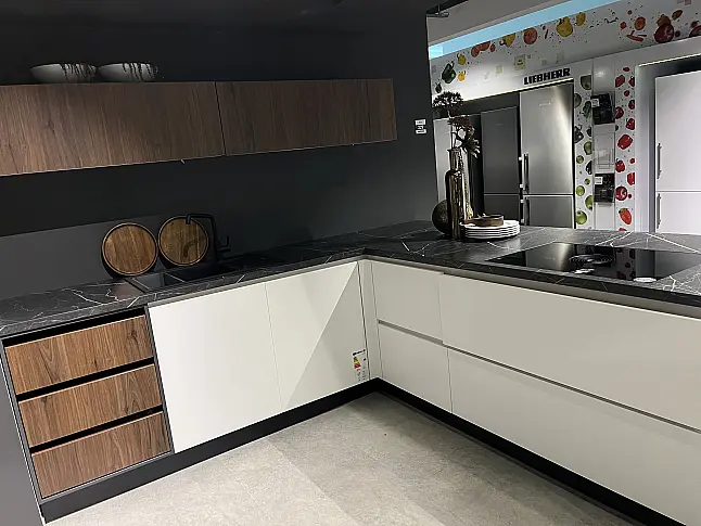 Graphit Designglas kristallweiß, Mattlack Nußbaum