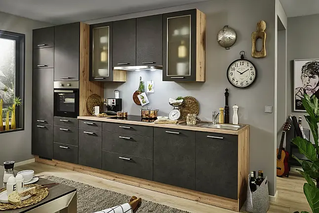 Eine elegante und moderne Küchenblock-Lösung in Mocca / Natural Oak
