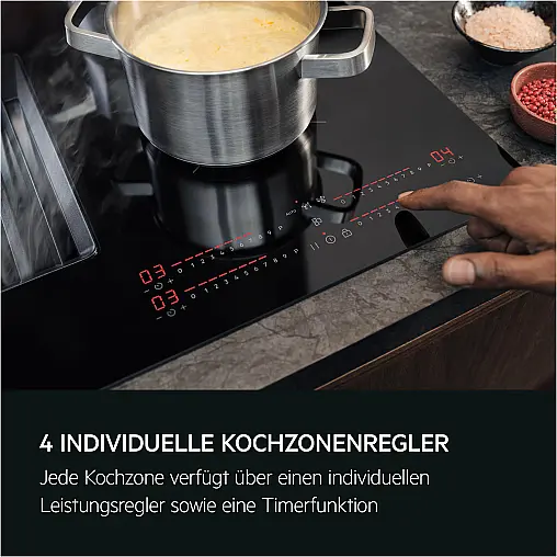 Modernes, neues Induktionskochfeld von AEG mit integrierter Muldenlüftung Umluft oder Abluft