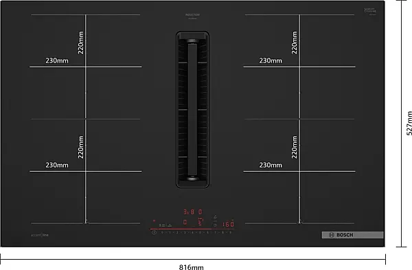 Bosch accentline Serie 6 Kochfeld mit Dunstabzug (Induktion) 80 cm Mattschwarz, Mit Rahmen aufliegend