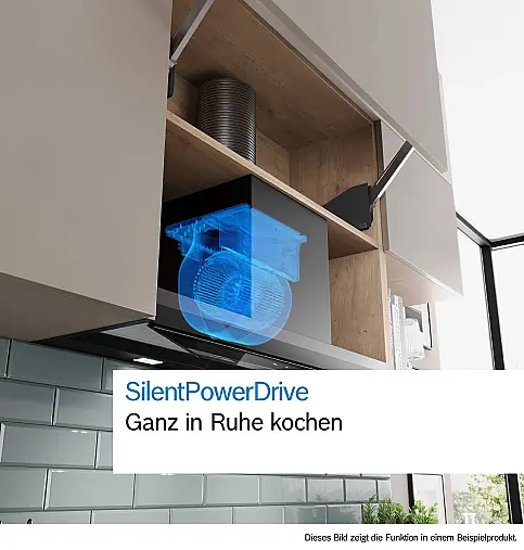 Integrierte Designhaube 90 cm Klarglas schwarz bedruckt, Mattschwarz