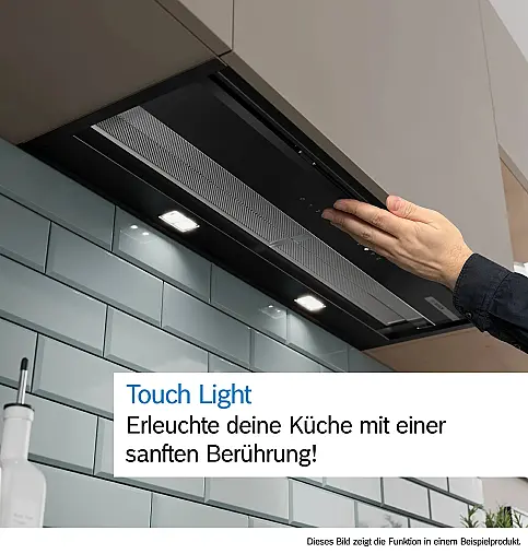 Integrierte Designhaube 90 cm Klarglas schwarz bedruckt, Mattschwarz