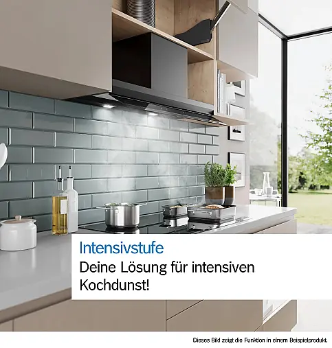 Integrierte Designhaube 90 cm Klarglas schwarz bedruckt, Mattschwarz