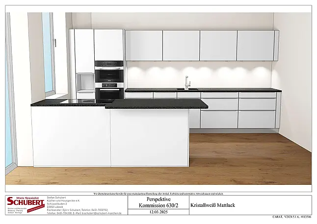 moderne Küchenzeile mit Insel kristallweiß Mattlack
