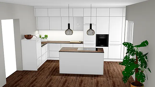 Moderne Küche mit Insel in Hochglanz