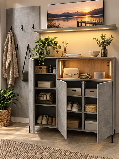 Garderobe Betonoptik | 220 cm | Neu &amp; vormontiert