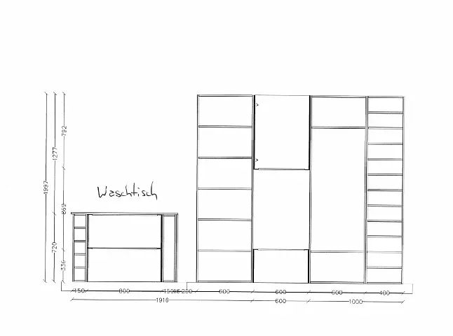 Exklusives Badezimmer verdeckt mit Schiebetüren - Sideboard - Regale - Waschtisch &amp; LED-Spiegel