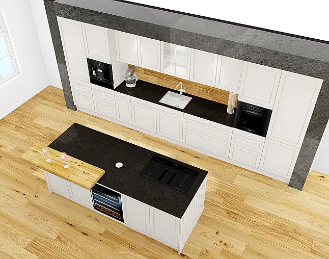 AUCH DIE GERÄTEAUSSTATTUNG IST TRAUMHAFT: Top Kombidampfbackofen, Einbau-Kaffeeautomat, Wärmeschublade, NoFrost-Gefrierer, 2-Zonen-Weinkühler, berbel Performance-Muldenlüfter mit permalyt-Filter. FLEXIBEL AUFSTELLBAR! Upgrade Blanco-Wassersystem möglich!