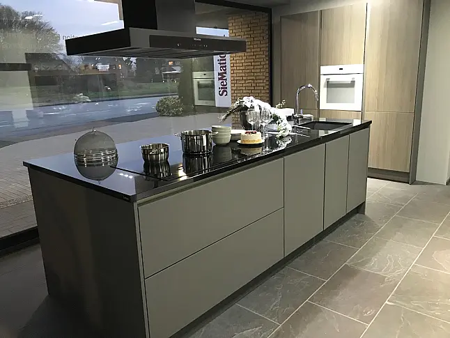 SLC Steingrau mattlack mit Holz-Decor  Grifflos