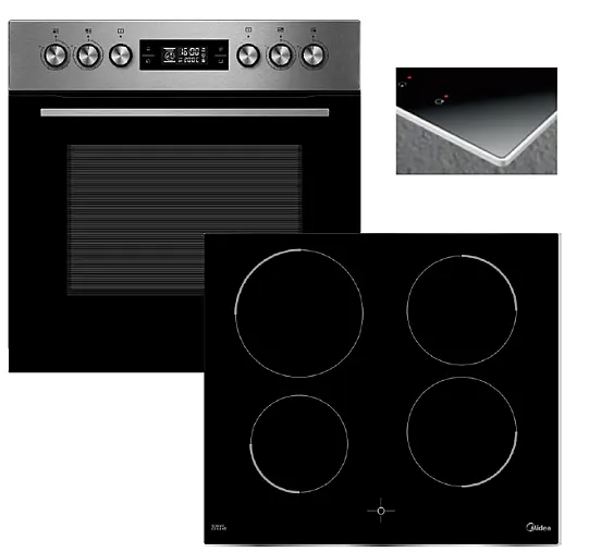 Midea ESK 3875 IX Herdset Induktion Edelstahl, 70 L, Teleskopauszug
