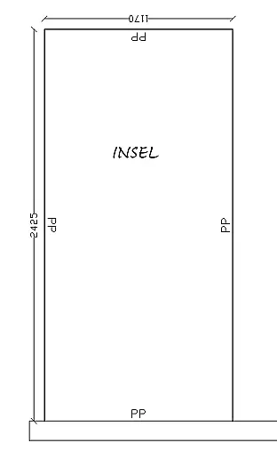 Messeküche mit Insel - Insel mit Spülenbereich und Sitzgelegenheit - hochgebauter Backofen - LED-Beleuchtung